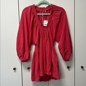 Free People 🧡Vibrant Watermelon Textured Dress Size Small